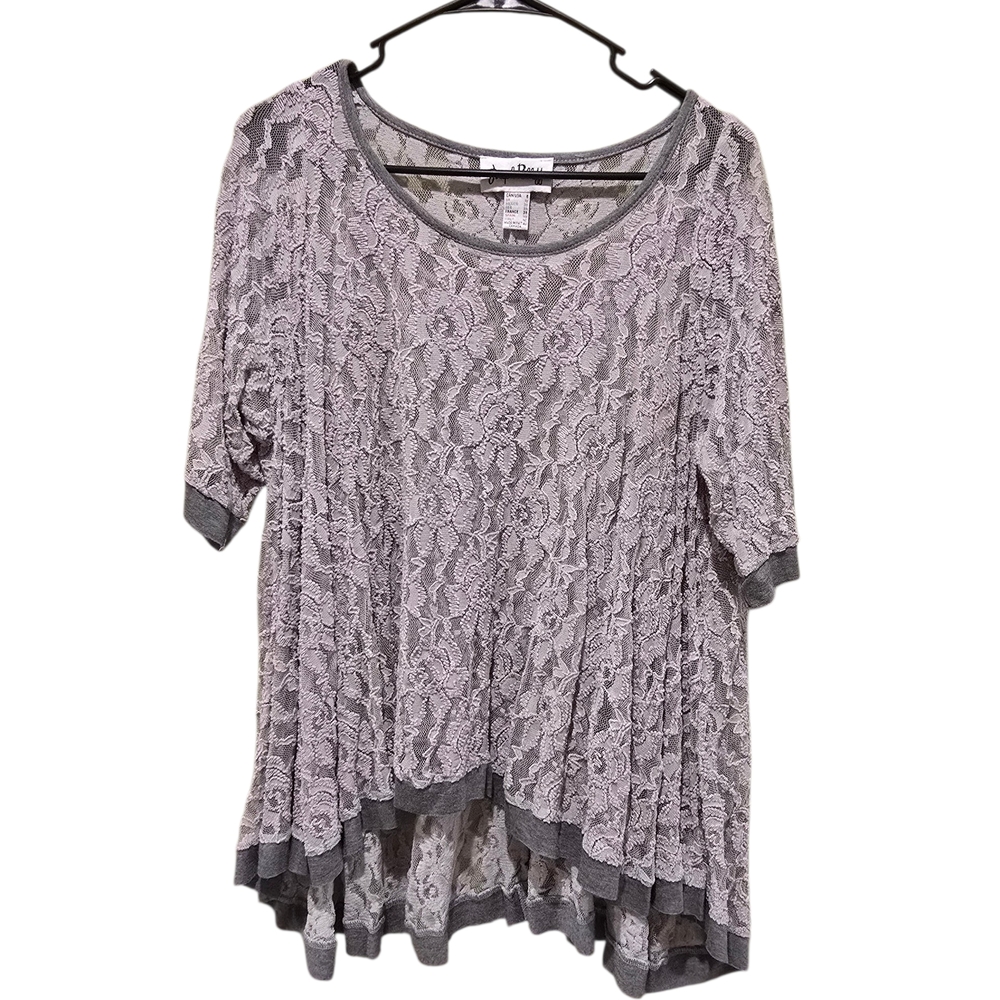 Joseph Ribkoff Sheer Lace Oversized Blouse In Grey Size 8